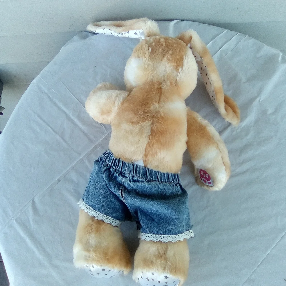 Charming Tan Bunny Plush with Denim Outfit